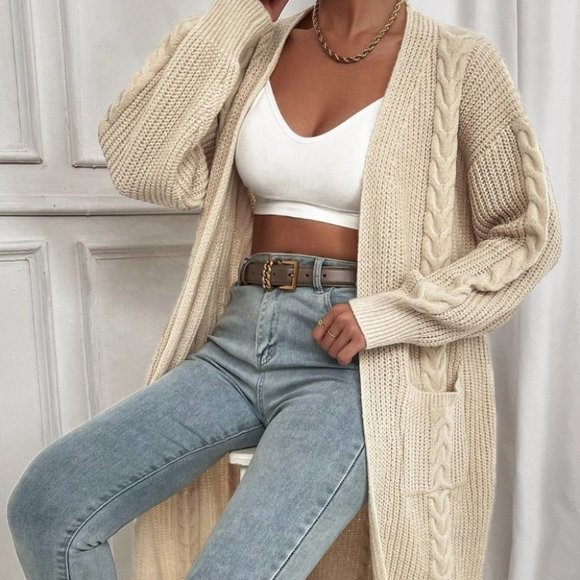 CASUAL DOLLZ CABEL KNIT CARDIGAN WITH POCKETS - Picture 6 of 6